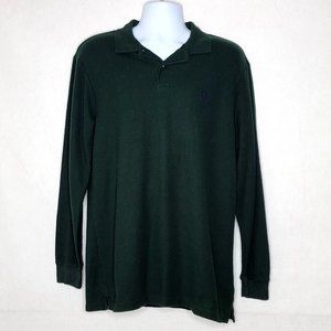 Chaps Hunter Green Long Sleeve Polo Shirt Soft 100% Cotton